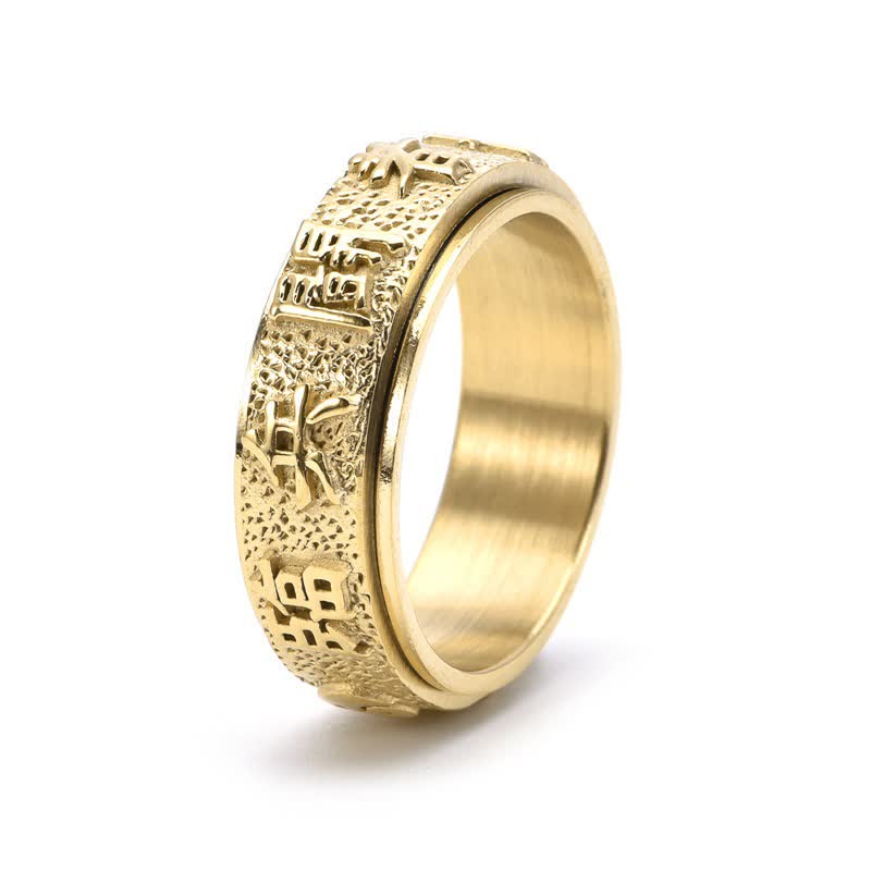 Buddha Stones Anillo giratorio de equilibrio Yin Yang Bagua de acero titanio - Oro - US12 - image 1