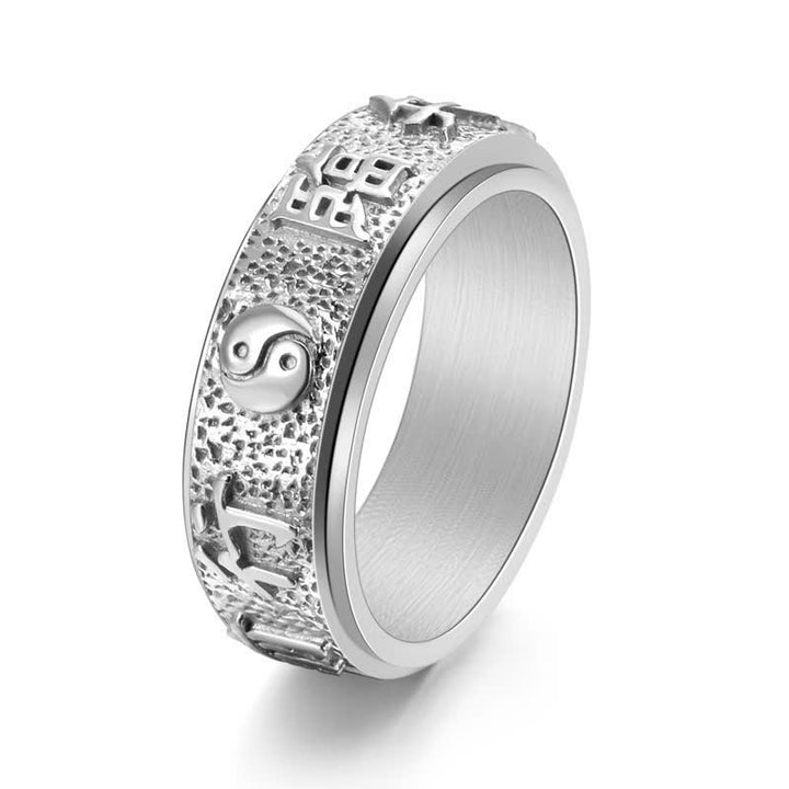 Buddha Stones Anillo giratorio de equilibrio Yin Yang Bagua de acero titanio - Plata - US12 - image 2