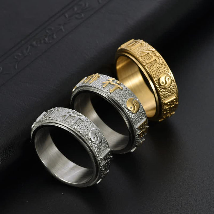 Buddha Stones Anillo giratorio de equilibrio Yin Yang Bagua de acero titanio - image 9