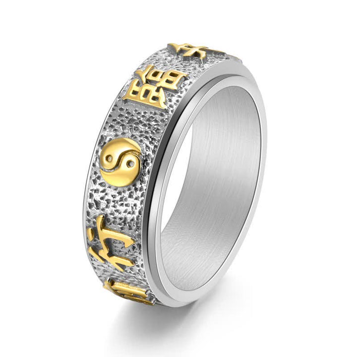 Buddha Stones Anillo giratorio de equilibrio Yin Yang Bagua de acero titanio - Dos tonos - US12 - image 0