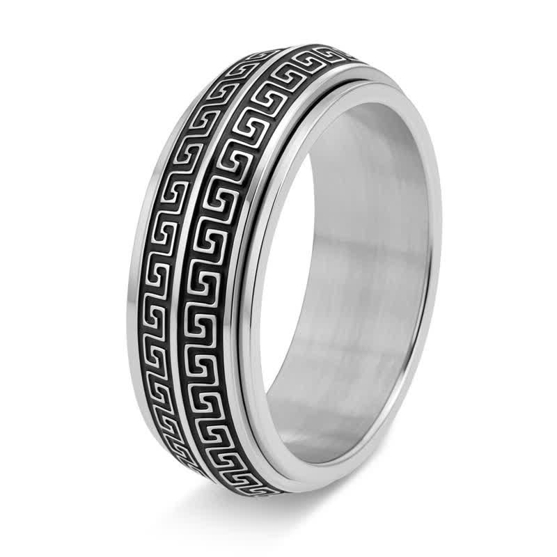 Buddha Stones Anillo protector giratorio de acero de titanio con diseño de llave griega. - Plata - US13 - image 0