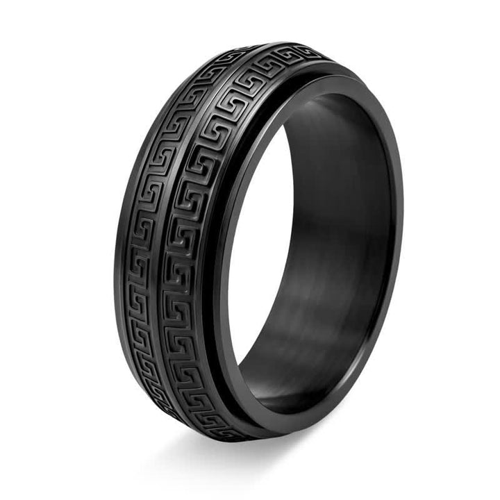 Buddha Stones Anillo protector giratorio de acero de titanio con diseño de llave griega. - Negro - US13 - image 6