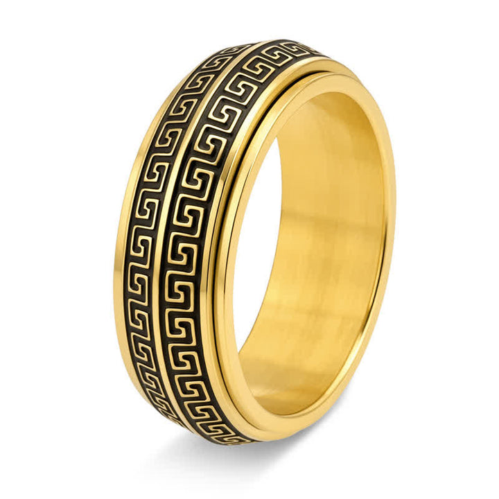 Buddha Stones Anillo protector giratorio de acero de titanio con diseño de llave griega. - Oro - US13 - image 3