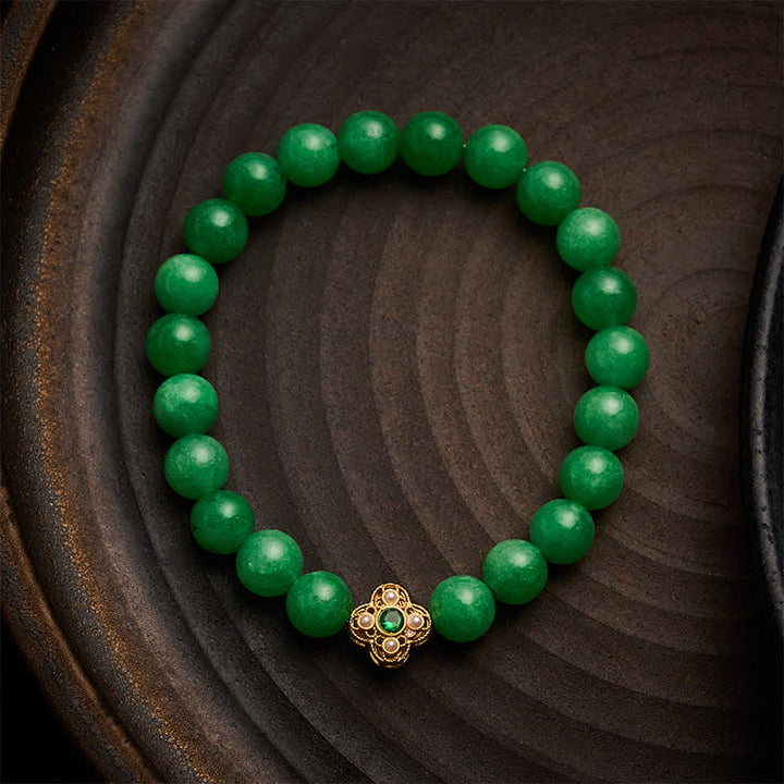 Buddha Stones Pulsera de cuentas de jade y cuarcita natural con forma de flor de la paz - Jade de cuarcita (circunferencia de la muñeca: 15-16 cm) - image 0