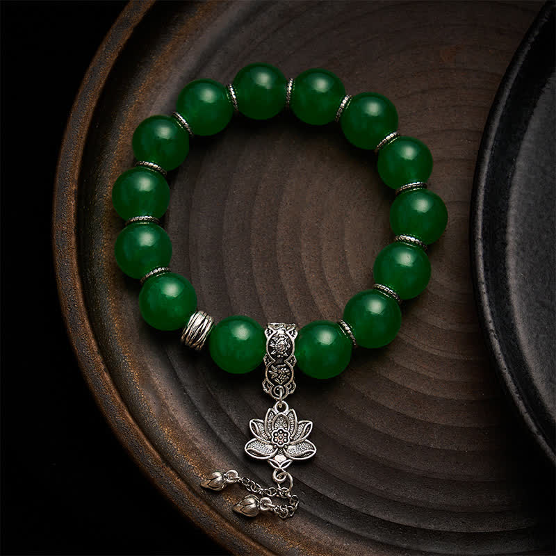 Buddha Stones Pulsera protectora con dije de loto, cuentas de jade y cuarcita verde natural - Jade de cuarcita (circunferencia de la muñeca: 17-18 cm) - image 0