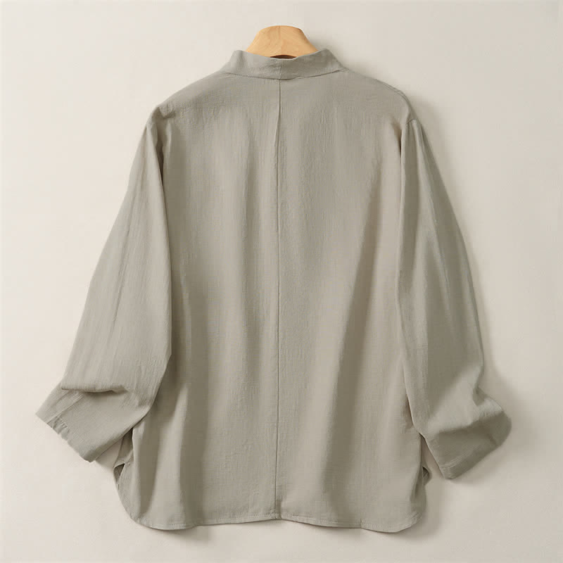 Camisas de manga larga de algodón liso para mujer, estilo Tang, informales, con cuello mandarín, con estampado de Buddha Stones para primavera y otoño. - image 9