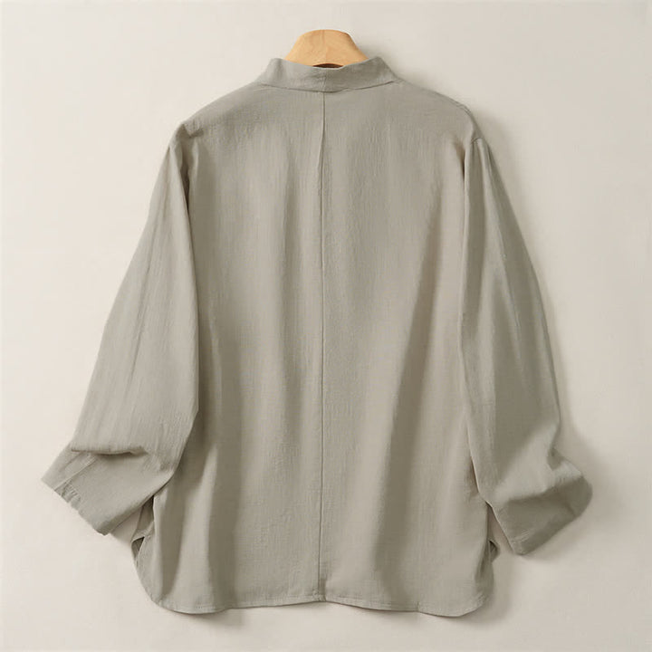 Camisas de manga larga de algodón liso para mujer, estilo Tang, informales, con cuello mandarín, con estampado de Buddha Stones para primavera y otoño. - image 9