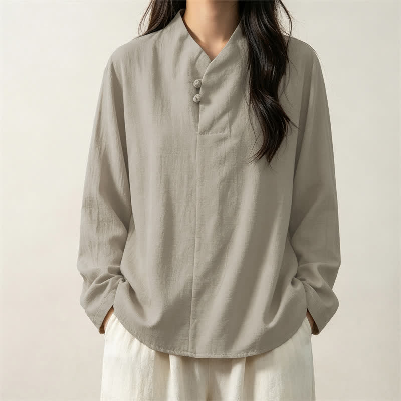 Camisas de manga larga de algodón liso para mujer, estilo Tang, informales, con cuello mandarín, con estampado de Buddha Stones para primavera y otoño. - image 10