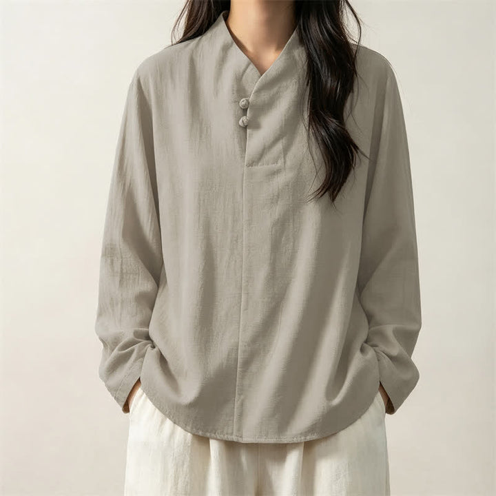 Camisas de manga larga de algodón liso para mujer, estilo Tang, informales, con cuello mandarín, con estampado de Buddha Stones para primavera y otoño. - image 10