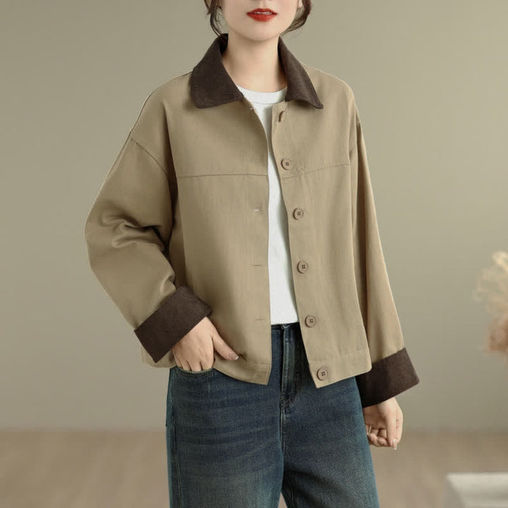 Buddha Stones Chaqueta de mujer de estilo casual vintage con detalles en contraste y botones. - Broncearse - US8-10, UK/AU12-14, EU40-42 (2XL) - image 6