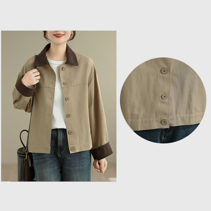 Buddha Stones Chaqueta de mujer de estilo casual vintage con detalles en contraste y botones. - image 15