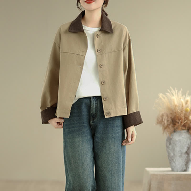 Buddha Stones Chaqueta de mujer de estilo casual vintage con detalles en contraste y botones. - image 11