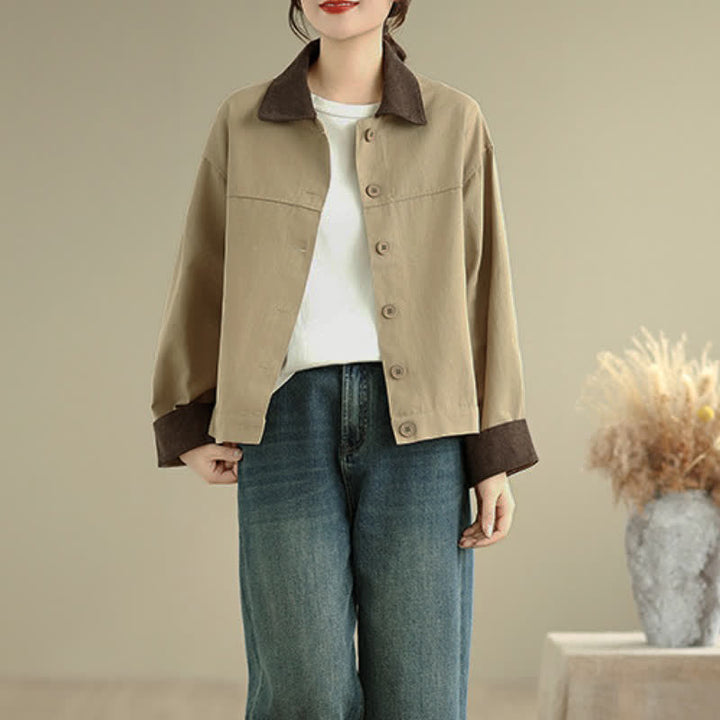 Buddha Stones Chaqueta de mujer de estilo casual vintage con detalles en contraste y botones. - image 11