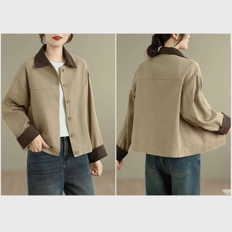 Buddha Stones Chaqueta de mujer de estilo casual vintage con detalles en contraste y botones. - image 13