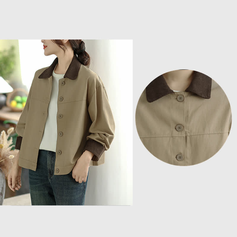 Buddha Stones Chaqueta de mujer de estilo casual vintage con detalles en contraste y botones. - image 14