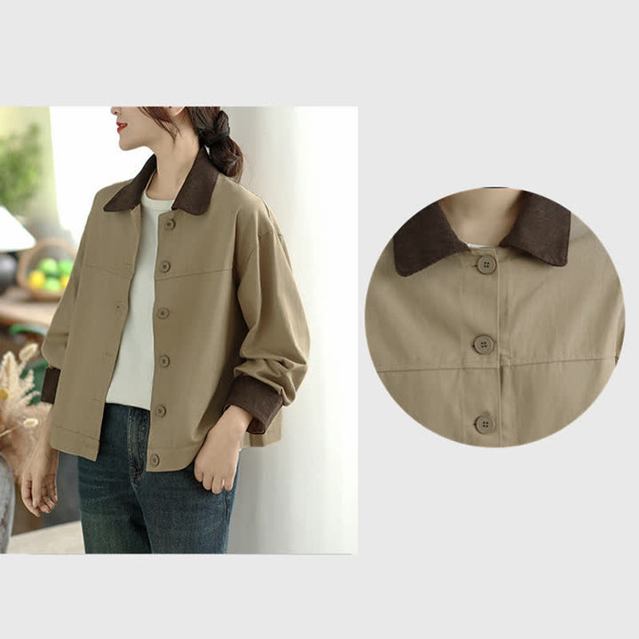 Buddha Stones Chaqueta de mujer de estilo casual vintage con detalles en contraste y botones. - image 14
