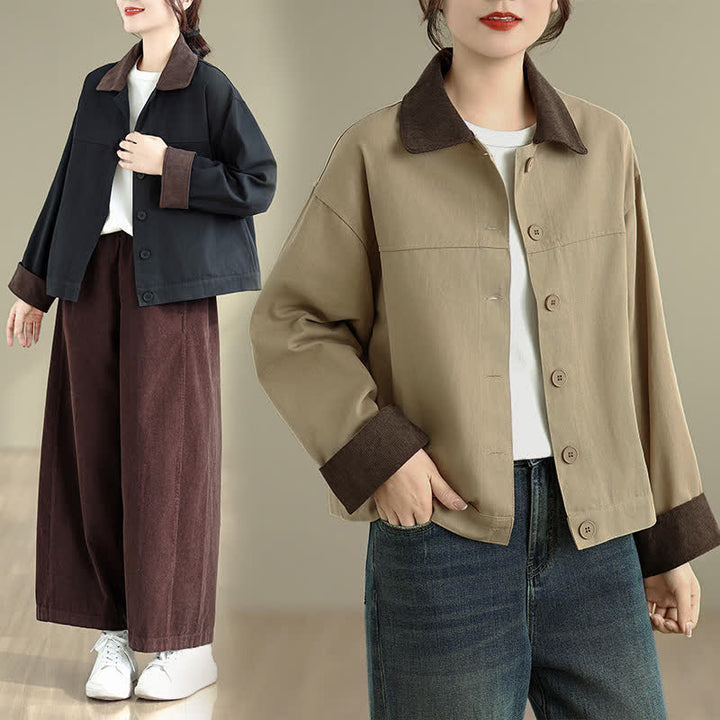 Buddha Stones Chaqueta de mujer de estilo casual vintage con detalles en contraste y botones. - image 12