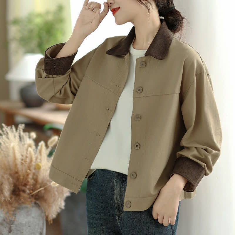 Buddha Stones Chaqueta de mujer de estilo casual vintage con detalles en contraste y botones. - image 10