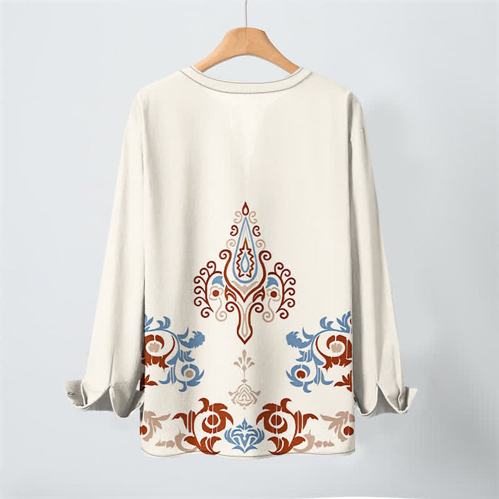 Buddha Stones Camisas de manga larga para hombre de algodón con cuello en V, estampado geométrico multicolor tribal y botones. - image 3