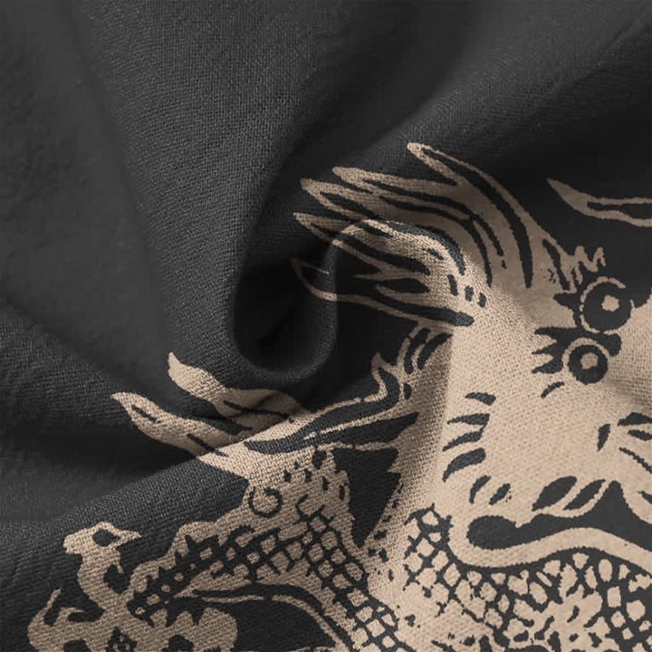 Buddha Stones Camisas de manga larga para hombre con cuello en V y botones, estampado de dragones de algodón. - image 20