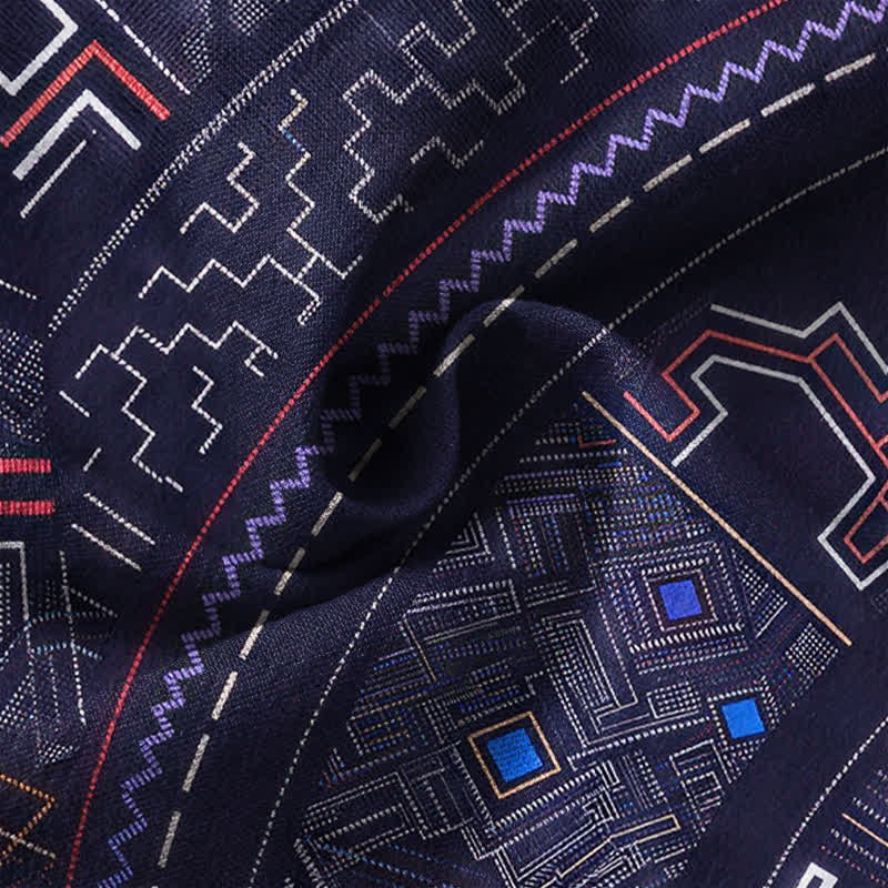 Buddha Stones Camisas de manga larga para hombre de algodón con cuello en V y estampado tribal de mandala. - image 6