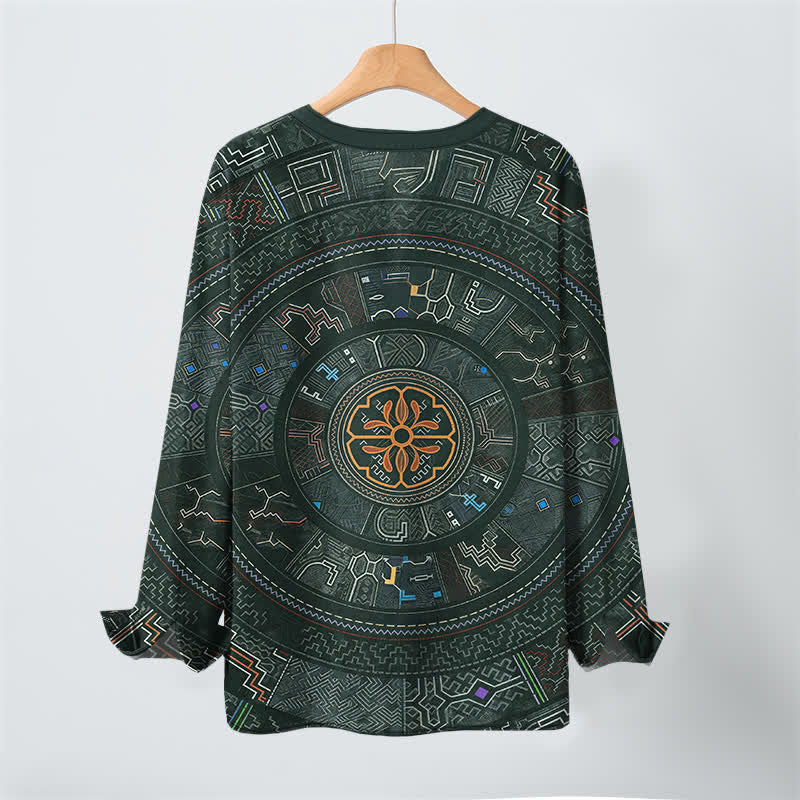 Buddha Stones Camisas de manga larga para hombre de algodón con cuello en V y estampado tribal de mandala. - image 10