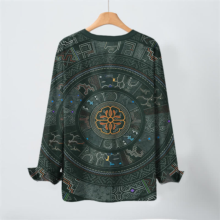 Buddha Stones Camisas de manga larga para hombre de algodón con cuello en V y estampado tribal de mandala. - image 10