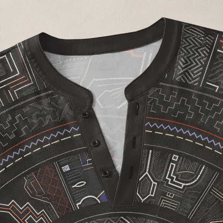 Buddha Stones Camisas de manga larga para hombre de algodón con cuello en V y estampado tribal de mandala. - image 18