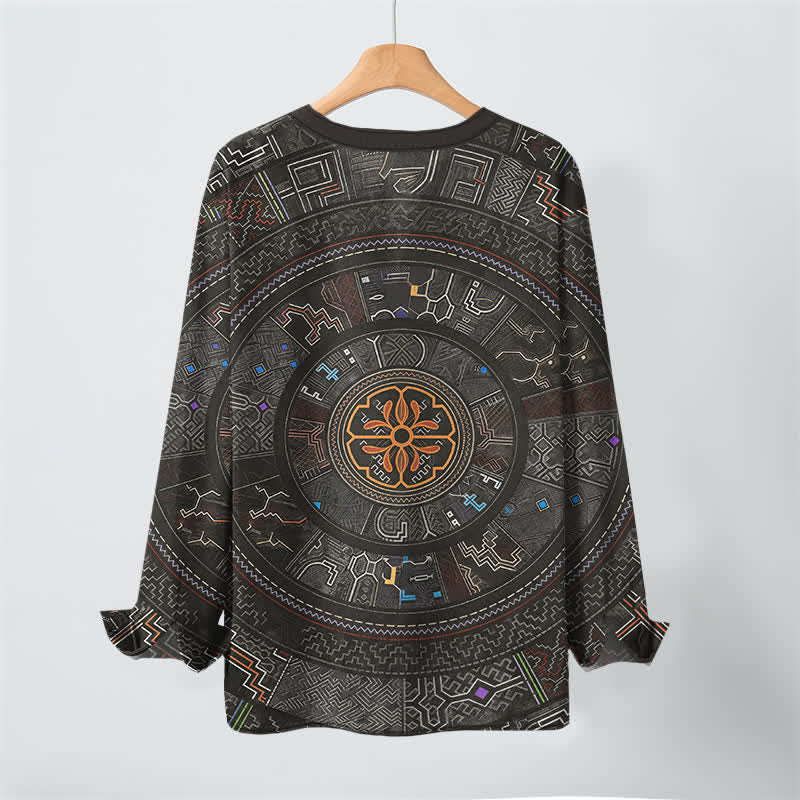Buddha Stones Camisas de manga larga para hombre de algodón con cuello en V y estampado tribal de mandala. - image 17