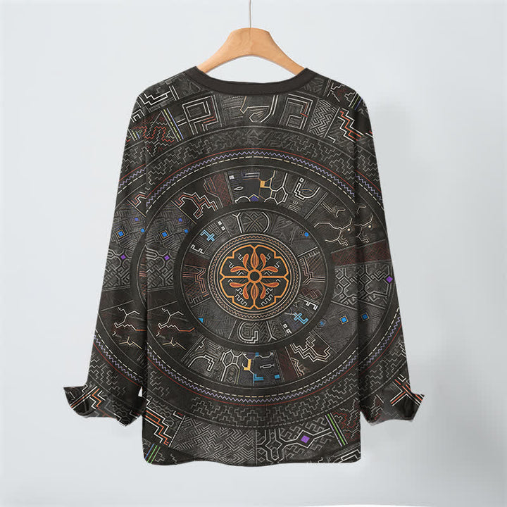 Buddha Stones Camisas de manga larga para hombre de algodón con cuello en V y estampado tribal de mandala. - image 17