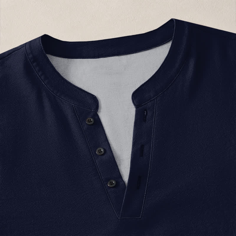 Buddha Stones Camisas de manga larga para hombre de algodón con cuello en V y estampado de espiral de olas oceánicas. - image 4