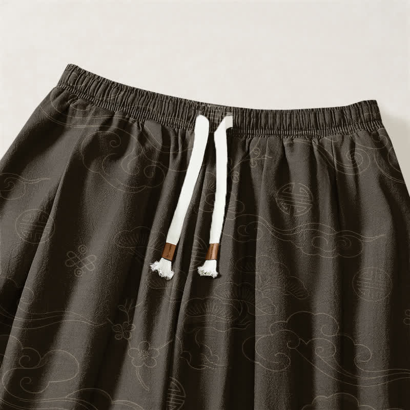 Buddha Stones Pantalones harem para hombre de algodón puro con estampado tradicional de medallón de nube, cordón ajustable y bolsillos. - image 3