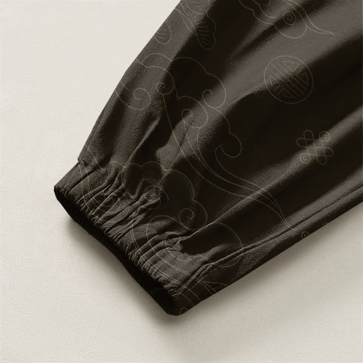 Buddha Stones Pantalones harem para hombre de algodón puro con estampado tradicional de medallón de nube, cordón ajustable y bolsillos. - image 4