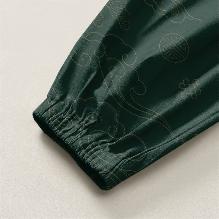 Buddha Stones Pantalones harem para hombre de algodón puro con estampado tradicional de medallón de nube, cordón ajustable y bolsillos. - image 10