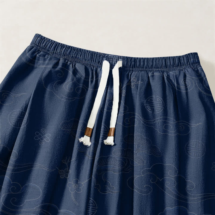 Buddha Stones Pantalones harem para hombre de algodón puro con estampado tradicional de medallón de nube, cordón ajustable y bolsillos. - image 15