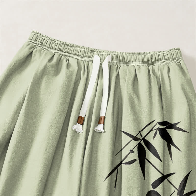 Buddha Stones Pantalones harem para hombre de algodón puro con estampado de bambú y cordón ajustable, con bolsillos. - image 9