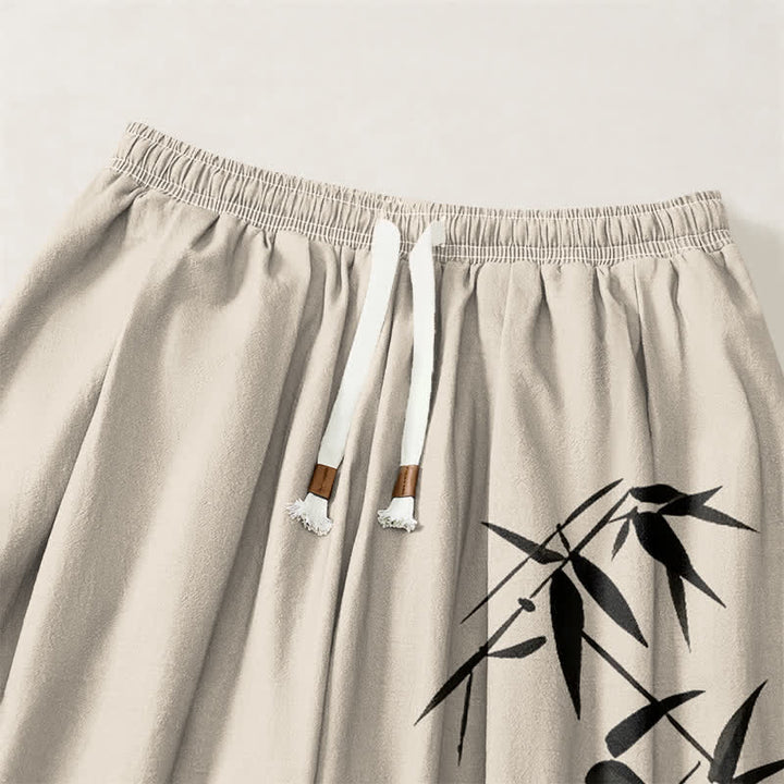 Buddha Stones Pantalones harem para hombre de algodón puro con estampado de bambú y cordón ajustable, con bolsillos. - image 15