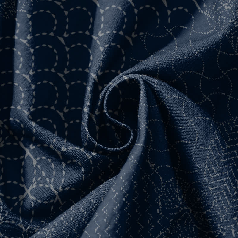Buddha Stones Pantalones harem para hombre de algodón puro con estampado geométrico de ondas, cordón ajustable y bolsillos. - image 5