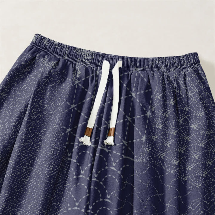 Buddha Stones Pantalones harem para hombre de algodón puro con estampado geométrico de ondas, cordón ajustable y bolsillos. - image 9