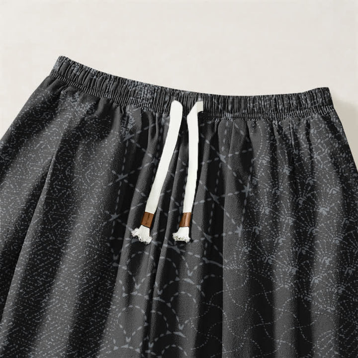 Buddha Stones Pantalones harem para hombre de algodón puro con estampado geométrico de ondas, cordón ajustable y bolsillos. - image 15