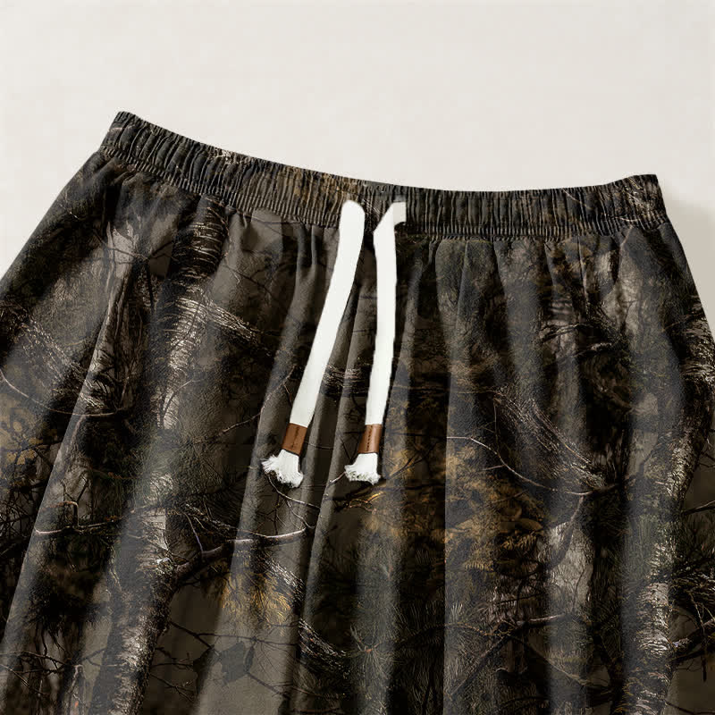 Buddha Stones Pantalones harem para hombre de algodón puro con estampado de camuflaje jaspeado, cordón ajustable y bolsillos. - image 3