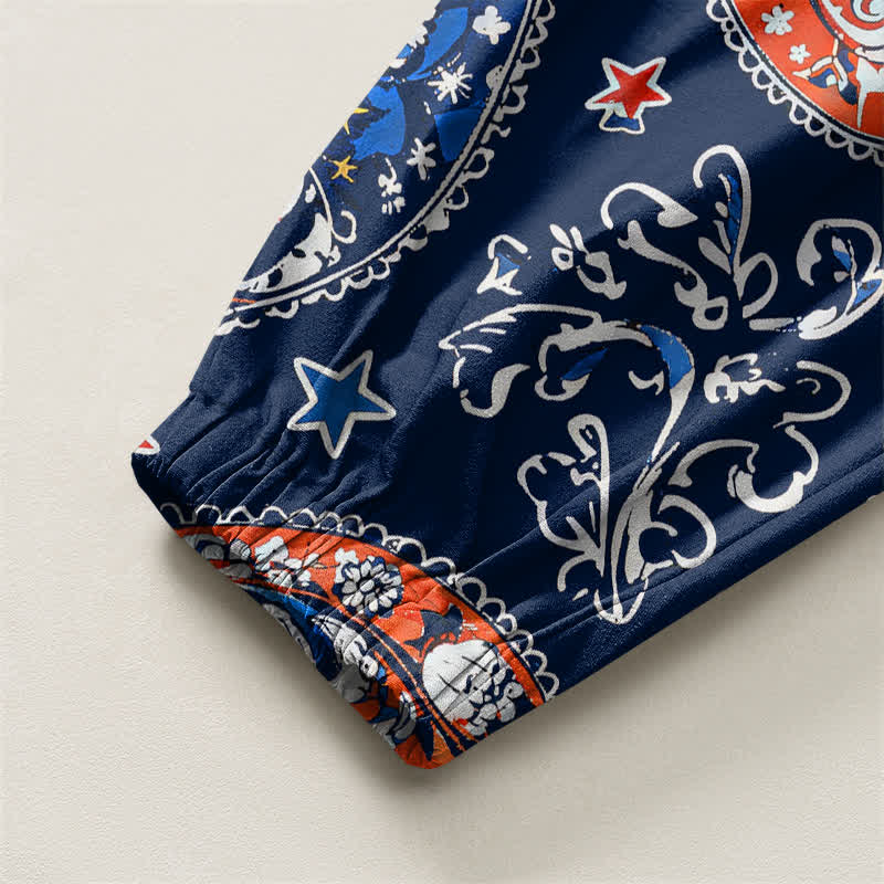 Buddha Stones Pantalones harem para hombre de algodón puro con estampado de estrellas y estampado paisley, con cordón ajustable y bolsillos. - image 4