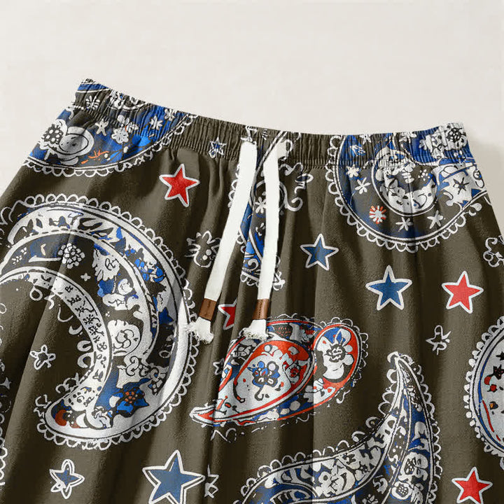 Buddha Stones Pantalones harem para hombre de algodón puro con estampado de estrellas y estampado paisley, con cordón ajustable y bolsillos. - image 9