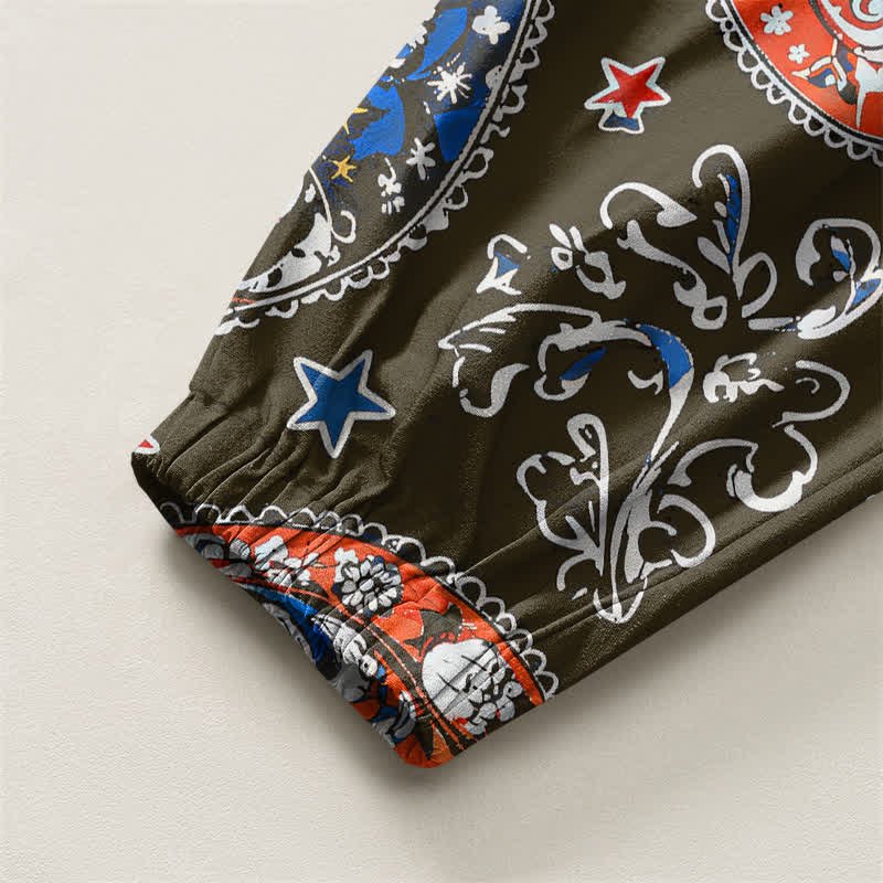 Buddha Stones Pantalones harem para hombre de algodón puro con estampado de estrellas y estampado paisley, con cordón ajustable y bolsillos. - image 10