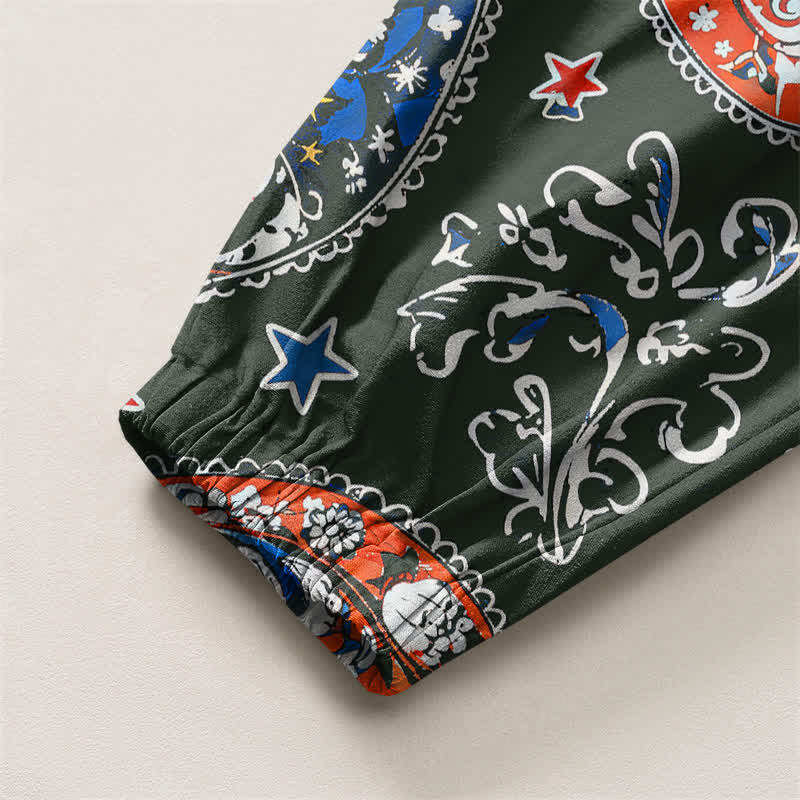 Buddha Stones Pantalones harem para hombre de algodón puro con estampado de estrellas y estampado paisley, con cordón ajustable y bolsillos. - image 16