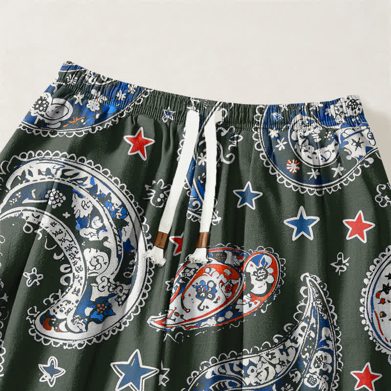 Buddha Stones Pantalones harem para hombre de algodón puro con estampado de estrellas y estampado paisley, con cordón ajustable y bolsillos. - image 15