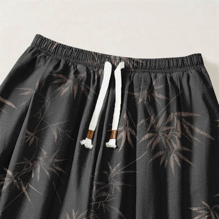 Buddha Stones Pantalones harem para hombre de algodón puro con estampado de hojas de bambú, cordón ajustable y bolsillos. - image 15