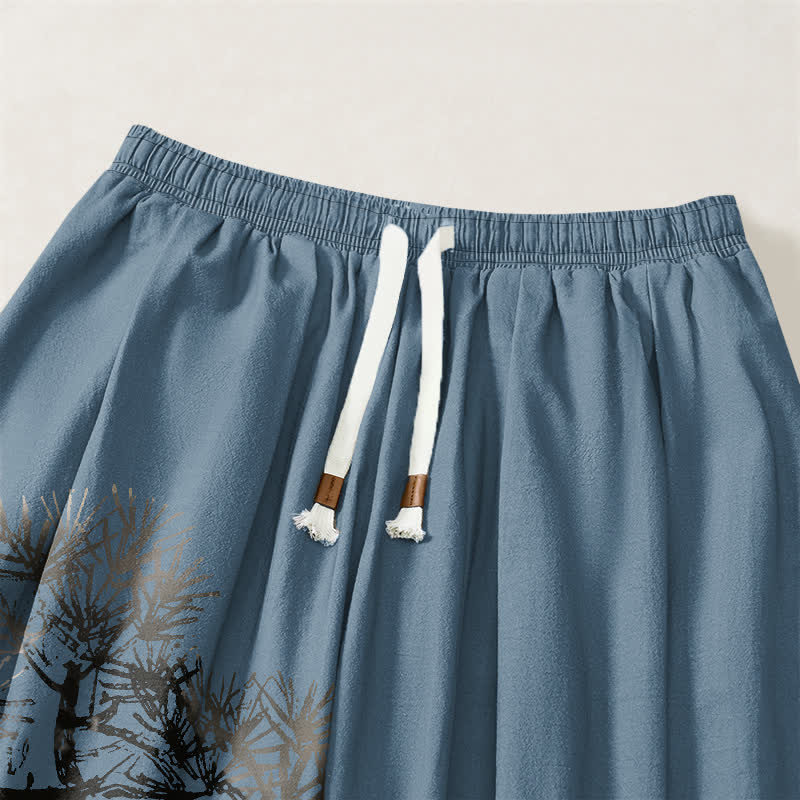Buddha Stones Pantalones harem para hombre de algodón puro con estampado de pinos y cordón ajustable, con bolsillos. - image 9