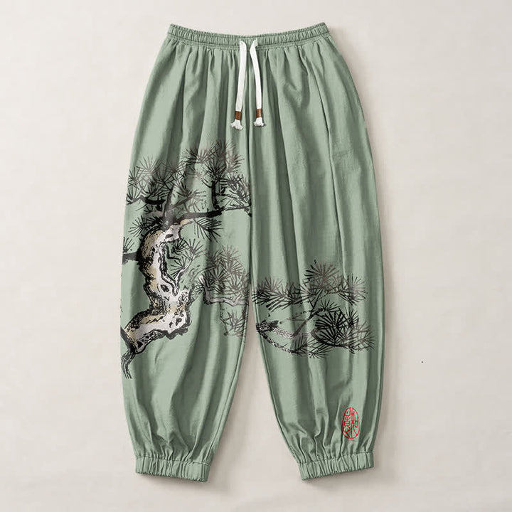 Buddha Stones Pantalones harem para hombre de algodón puro con estampado de pinos y cordón ajustable, con bolsillos. - image 13