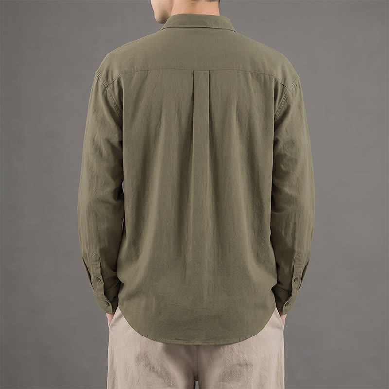Buddha Stones Camisas casuales de manga larga de algodón liso para hombre, con botones y bolsillo de parche, ideales para primavera y otoño. - image 1